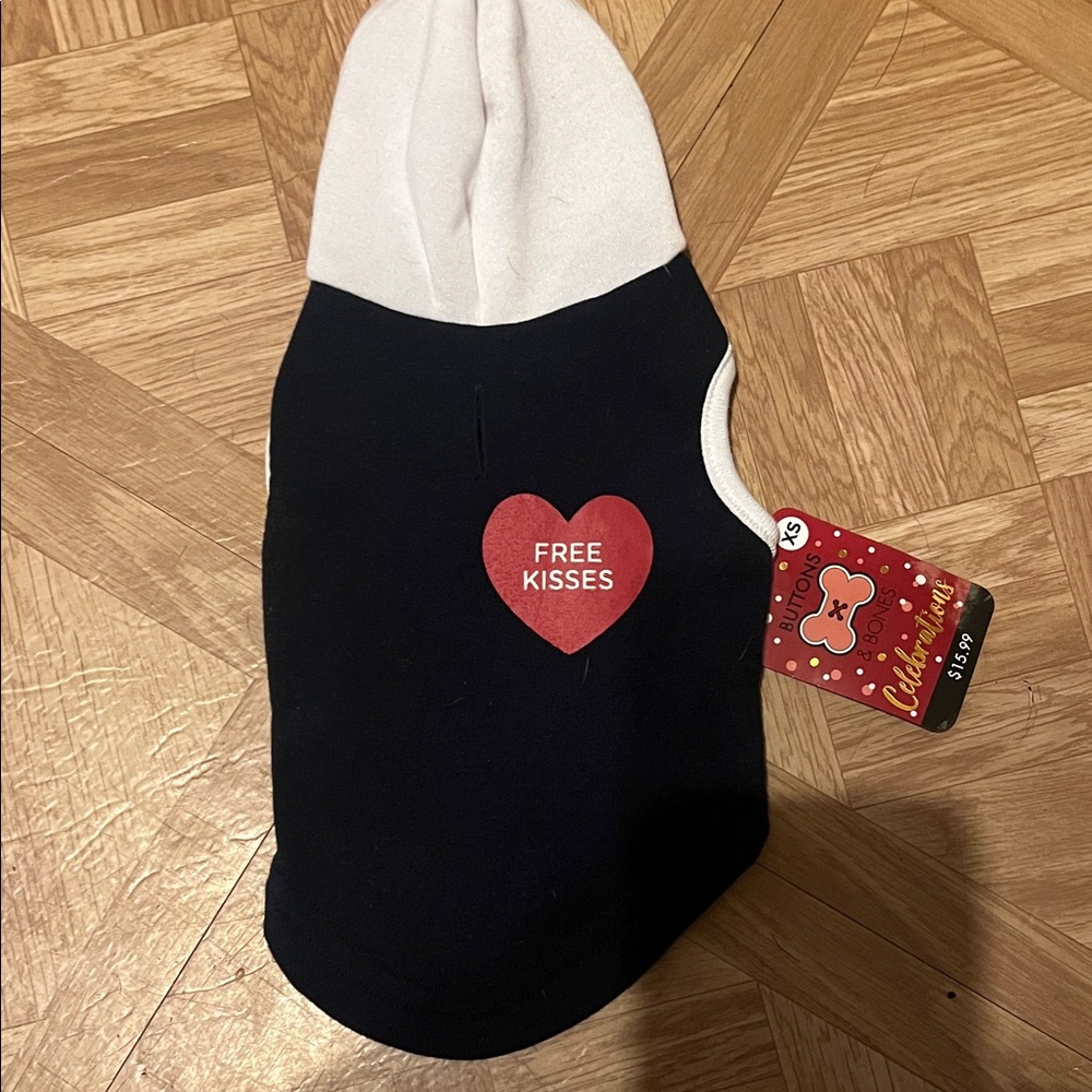 Black & White Pet Hoodie with Red Heart "Free Kisses"